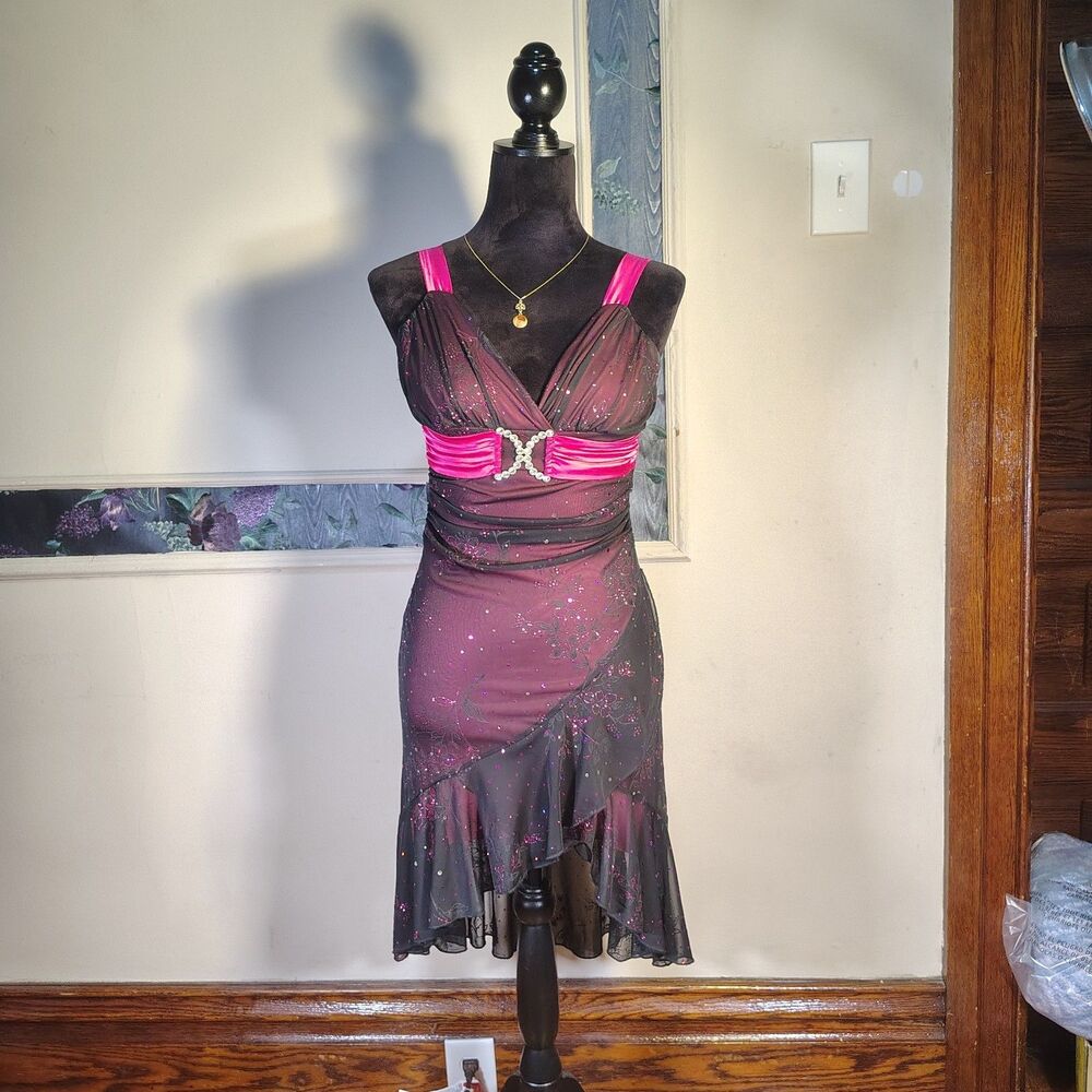 Y2K Embellished Sequin Sparkly Pink Club Wear Formal Fairycore Dress